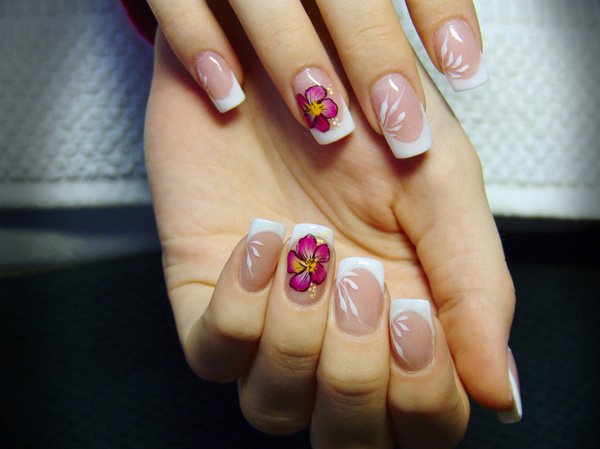 Floral French Manicure Idea
