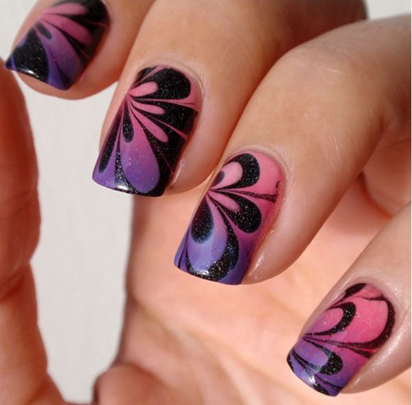Flower Water Marble Nail Design