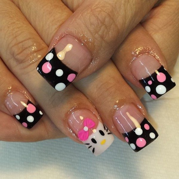 French Tip Hello Kitty Nail Design
