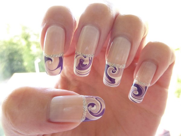 French Tip Water Marble Nail Design