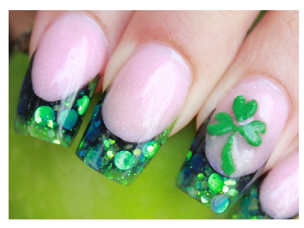 Glitter Green Shamrock Nails