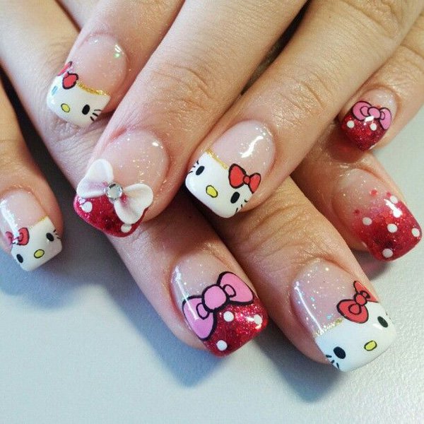 Glitter Hello Kitty Nail Design