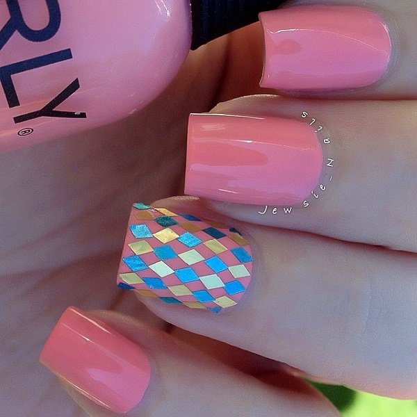 Pink Glitter Nail Design