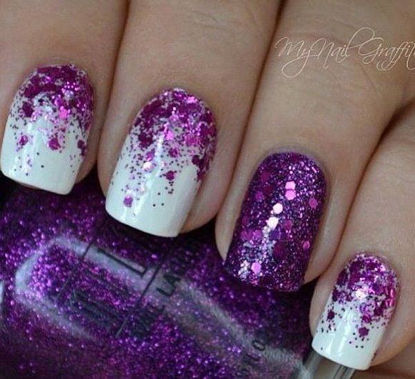 Purple Glitter Nail Design