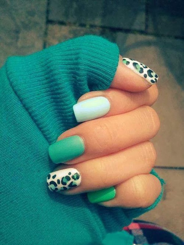 Green Leopard Print Nail Design