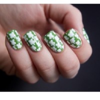 Green and White Shamrock Nails