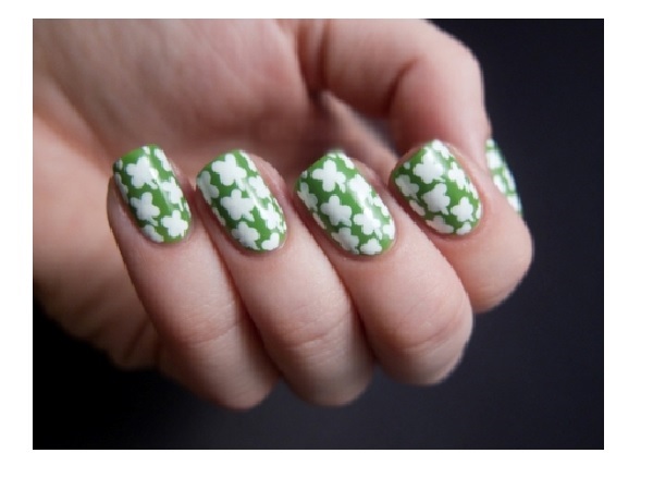 Green and White Shamrock Nails