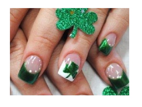 Green and White Tipped Shamrock Nails