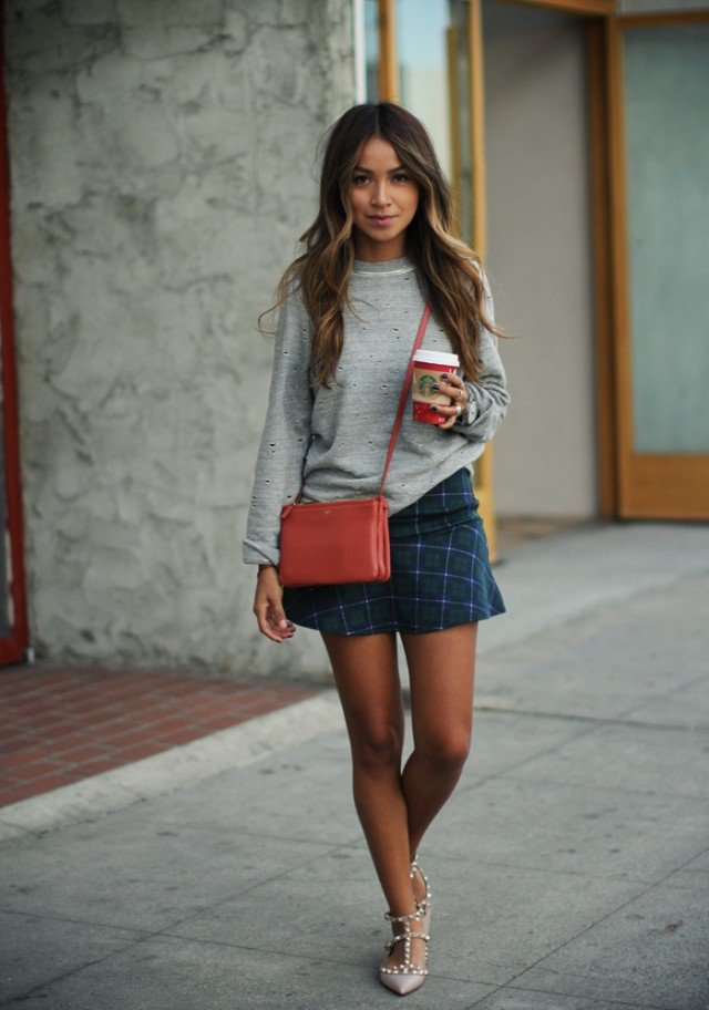 Grey Sweater with Mini Skirt