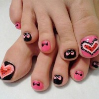 Heart and Bow Toenail Design