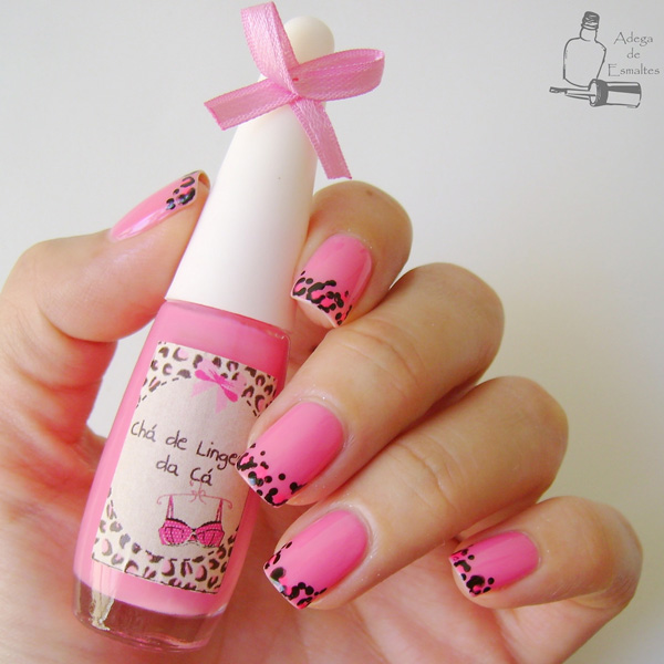 Leopard Print French Pink Nail Design