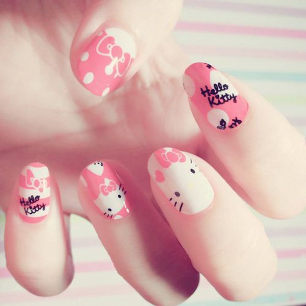 Lovely Pink Hello Kitty Nail Design