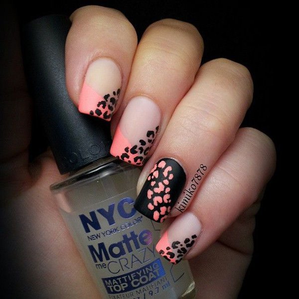 Melon Leopard Print Nail Design