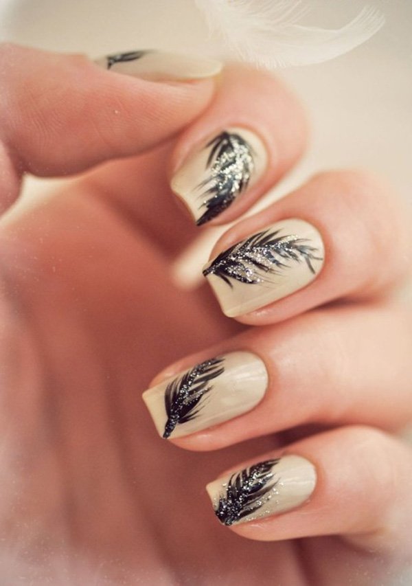 Nude Feather Nail Design