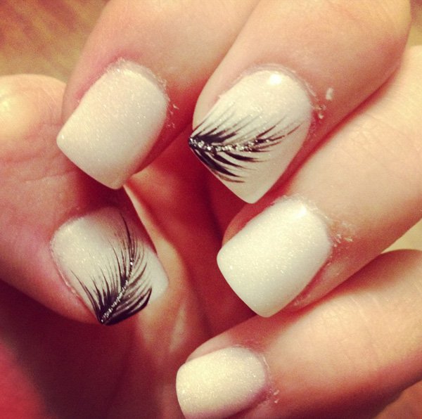 Nude Feather Nail Design
