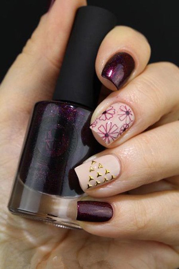 Nude and Violet Nail Design