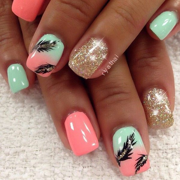 Omber Feather Nail Design