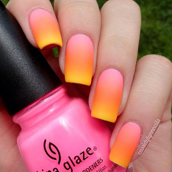 Orange and Pink Gradient Nail Design