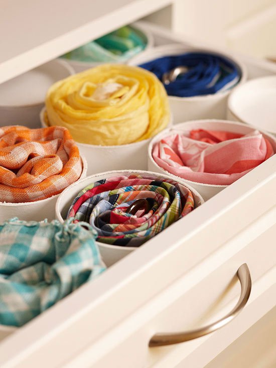 PVC Pipes in Drawer for Scarves