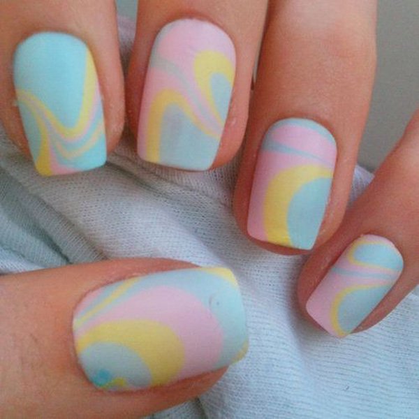 Pastel Colored Water Marble Nail Design