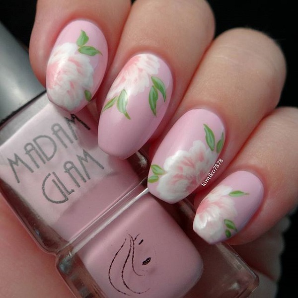 Pink Flower Nail Design