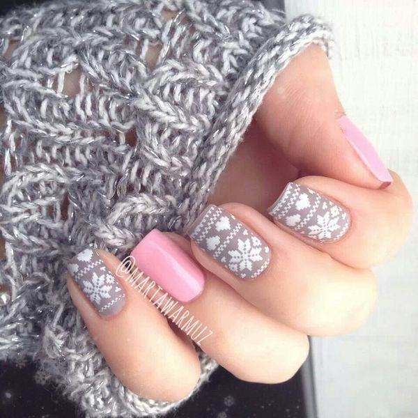 Pink Snowy Nail Design