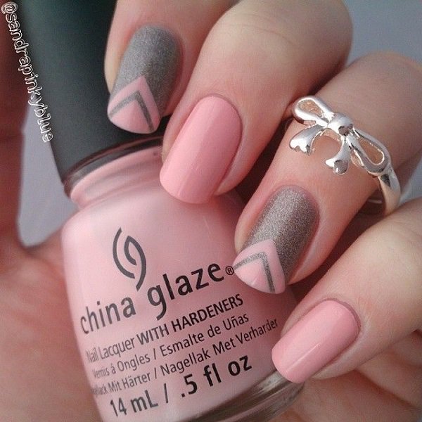 Pink V-Shape Nail Design