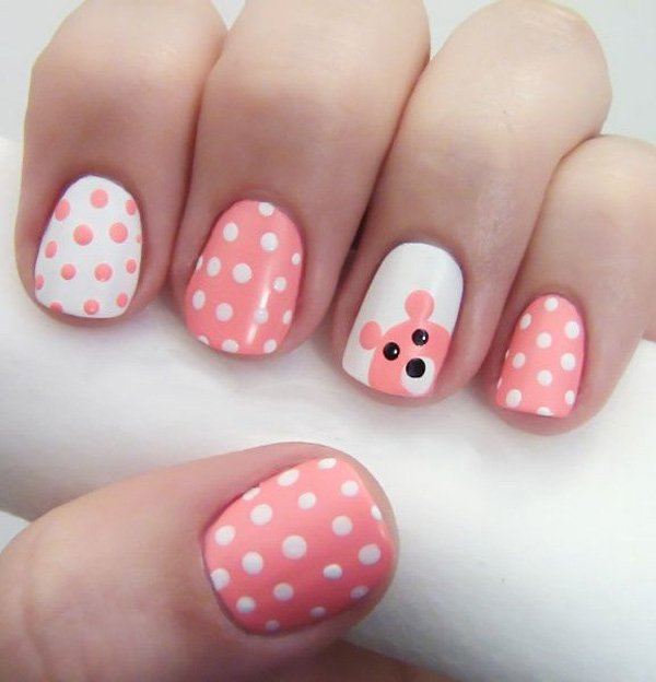 Pink and White Polka Dot Nail Design
