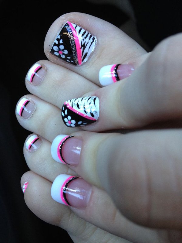 Pink and White Toenail Design