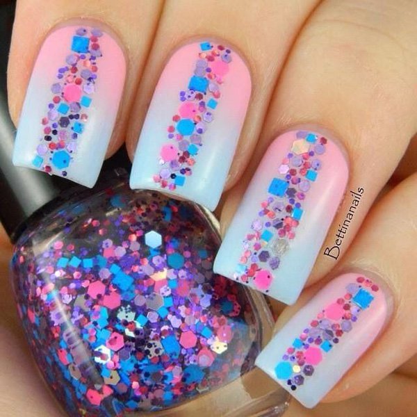 Pink to Blue Gradient Nail Design