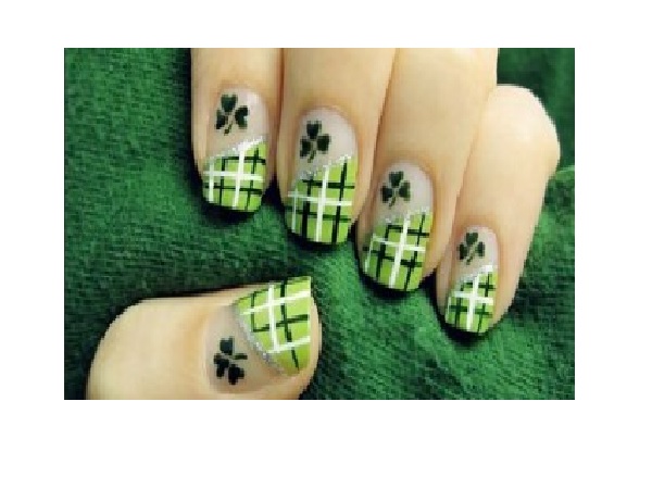Plaid Green Shamrock Nails