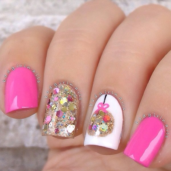 Pretty Pink Glitter Nail Design