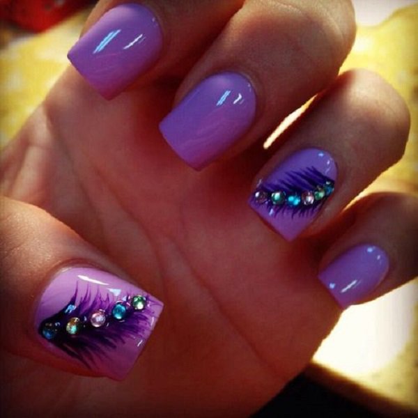 Purple Feathery Nail Design