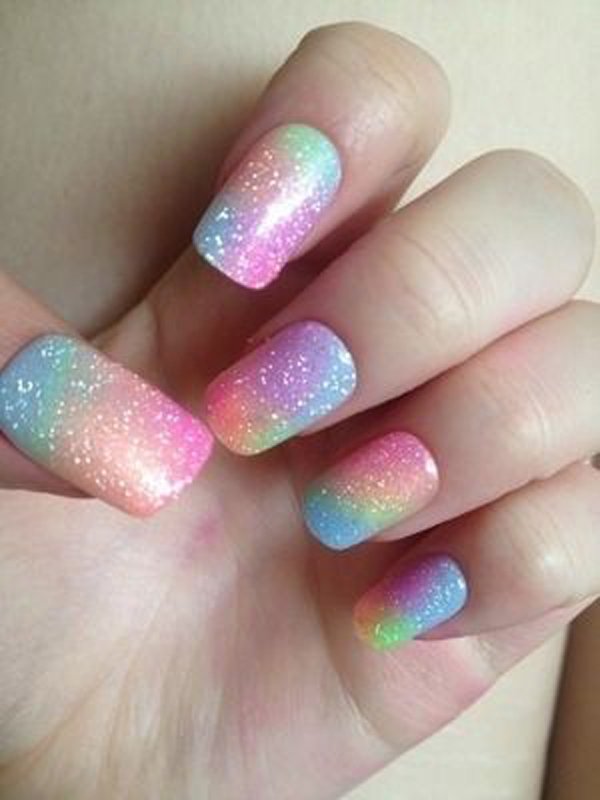 Rainbow Glitter Gradient Nail Design