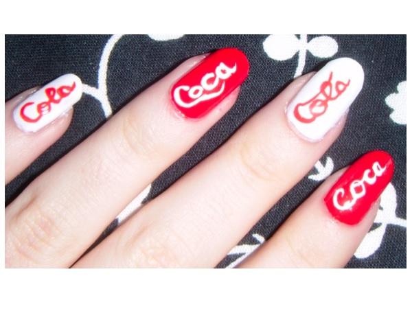 Red and White Coca Cola Nail Design