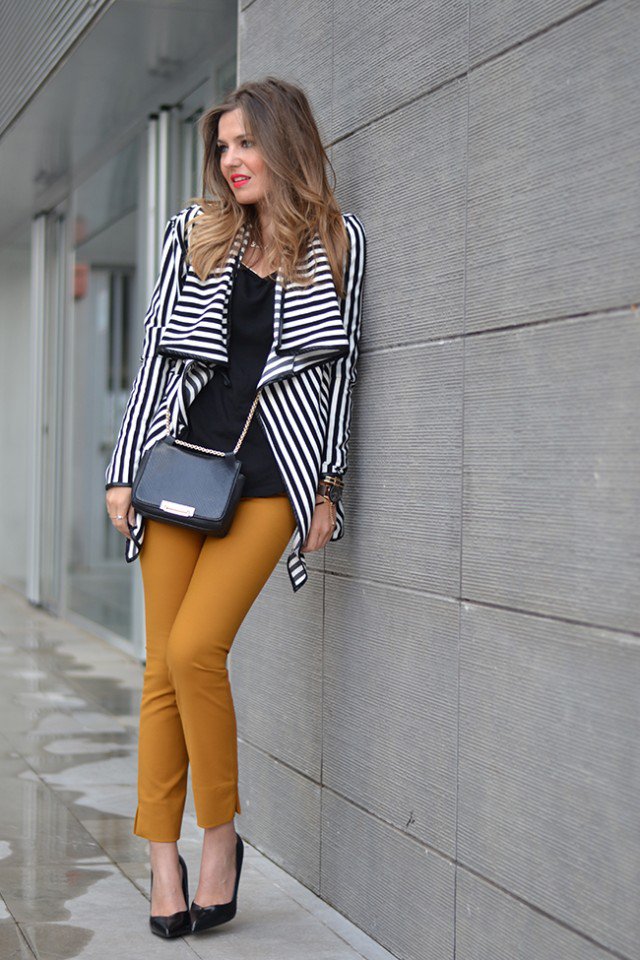 Striped Coat with Skinny Jeans