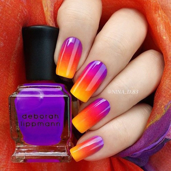 Violet to Yellow Gradient Nail Design