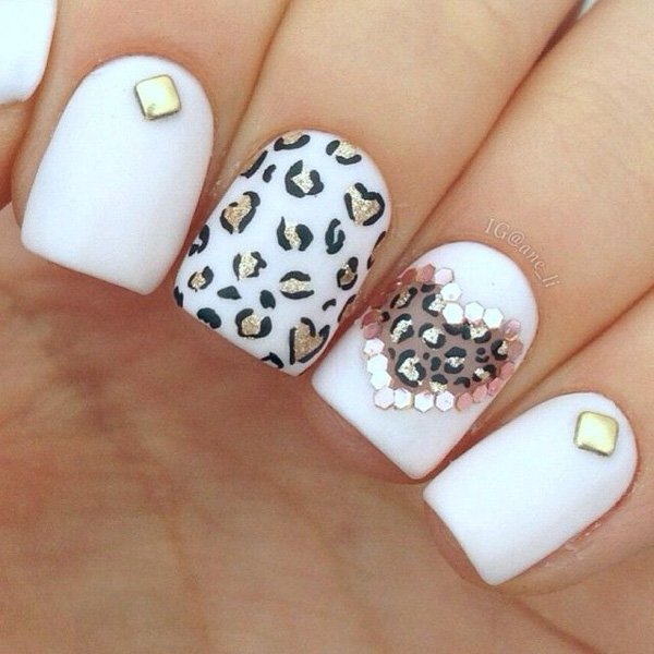 White Leopard Print Nail Design