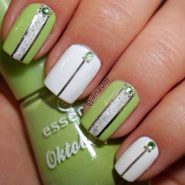 White and Green Nail Design