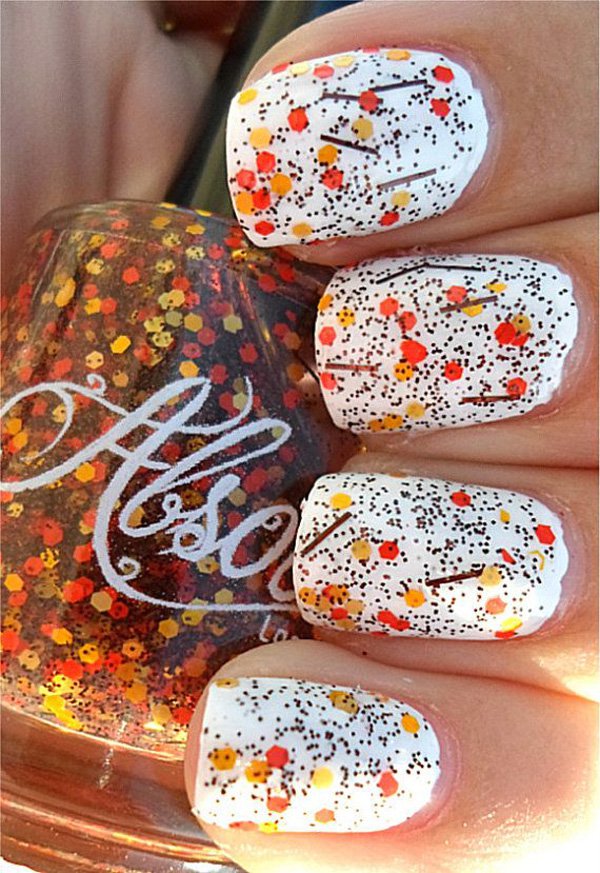 Wite Falling Leaves Nail Design