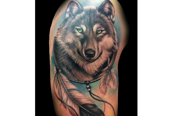 Wolf Dream Catcher Tattoo Design