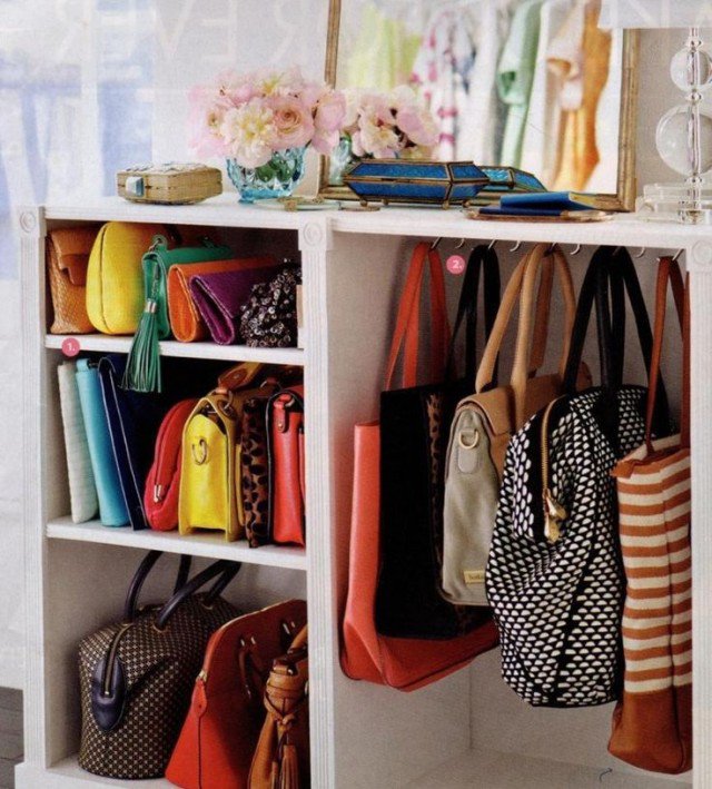 Wooden Open Shelf Cabinet for Bags