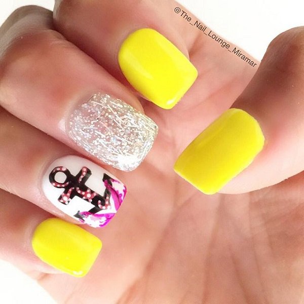 Yellow Glitter Nail Design