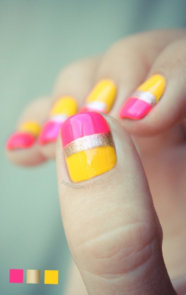 Yellow and Pink Metallic Nail Design