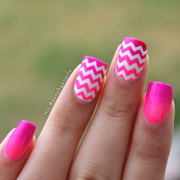 Zigzag Print Pink Nails