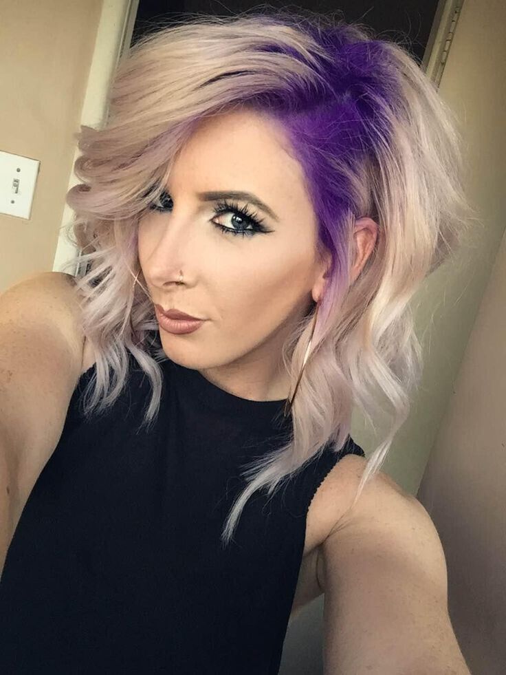 Blond and Purple Wavy Bob Hairstyle