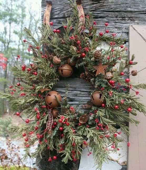 Christmas Wreath with Bells, Berries and Greenery