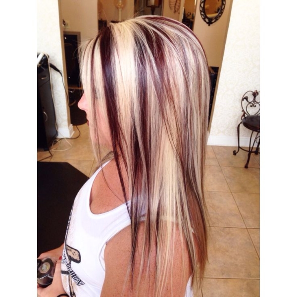 Long Straight Hairstyle with Red Highlights