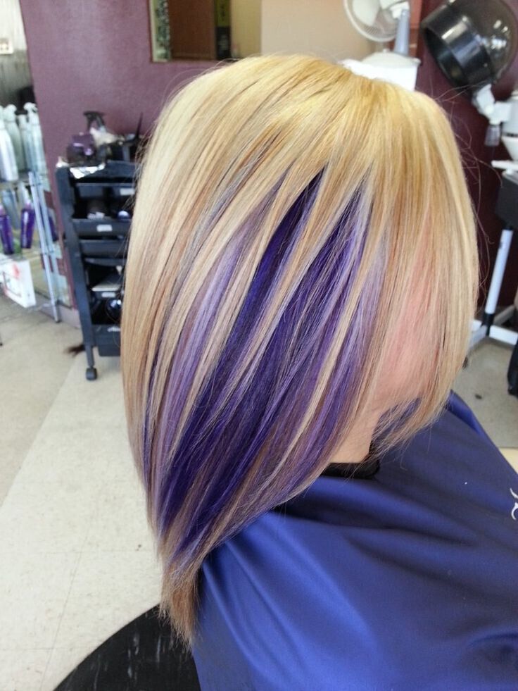 Mid-Length Blond Straight Hair with Purple Highlights
