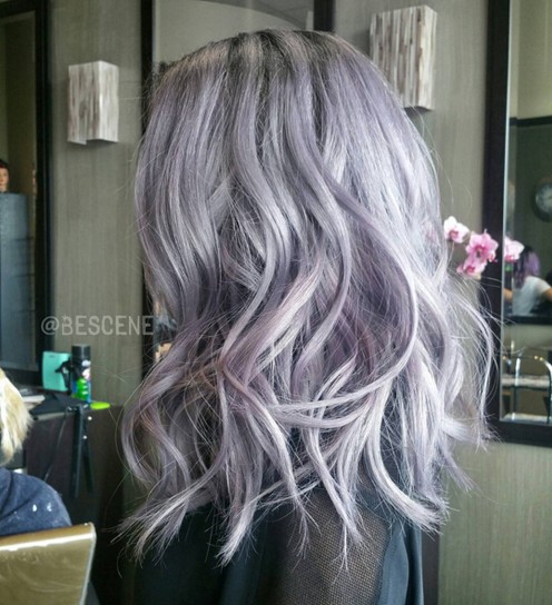Medium Wavy Hairstyle for Purple Hair